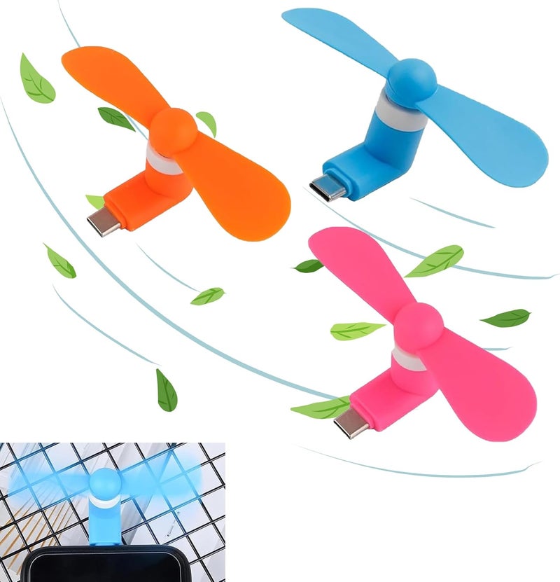 PCTC Type C Mini Phone Fan Type C Compatible with Samsung Galaxy S24 / S23 / 23 Ultra/ 24 Ultra, Compatible with Apple iPhone 15/15 Pro /15 Pro Max, for Moto Razr 40 Ultra /g54/Edge S Pro(3 Packs) - Image 1